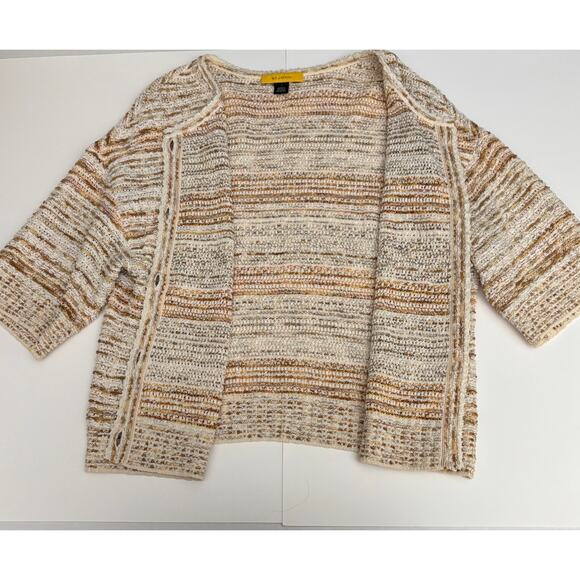 St. John Women’s Wool Blend Beige Cream Tweed 3/4 Sleeves Button Up Cardigan - Picture 4 of 8